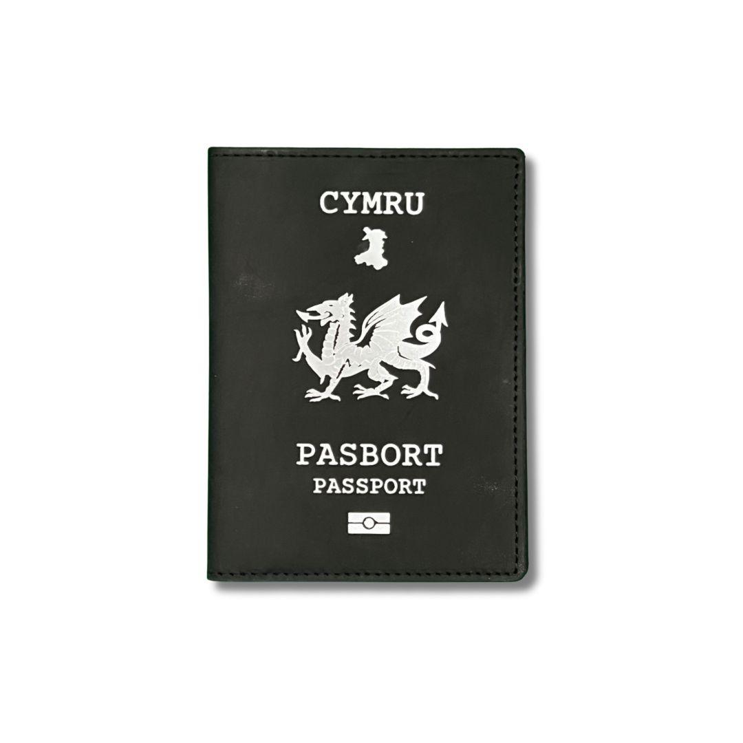 Black Leather Welsh Passport Travel Wallet