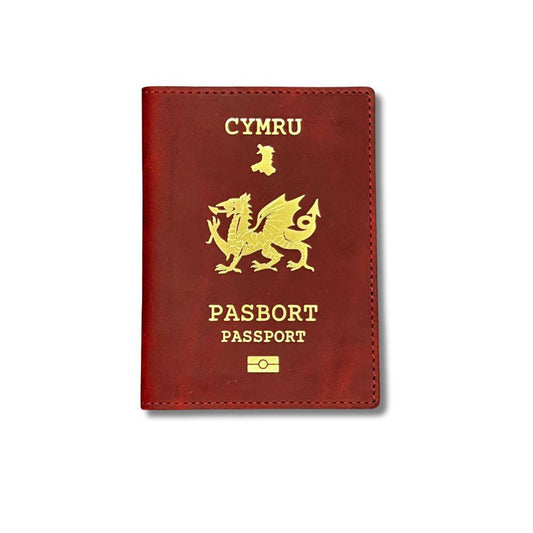 Red Leather Welsh Passport Travel Wallet