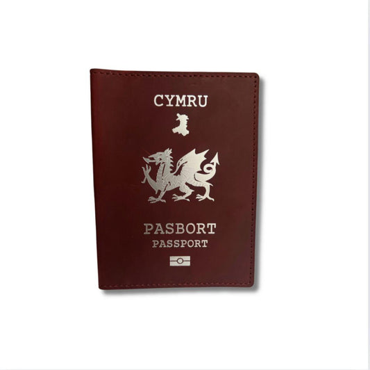 Red Leather Welsh Passport Travel Wallet